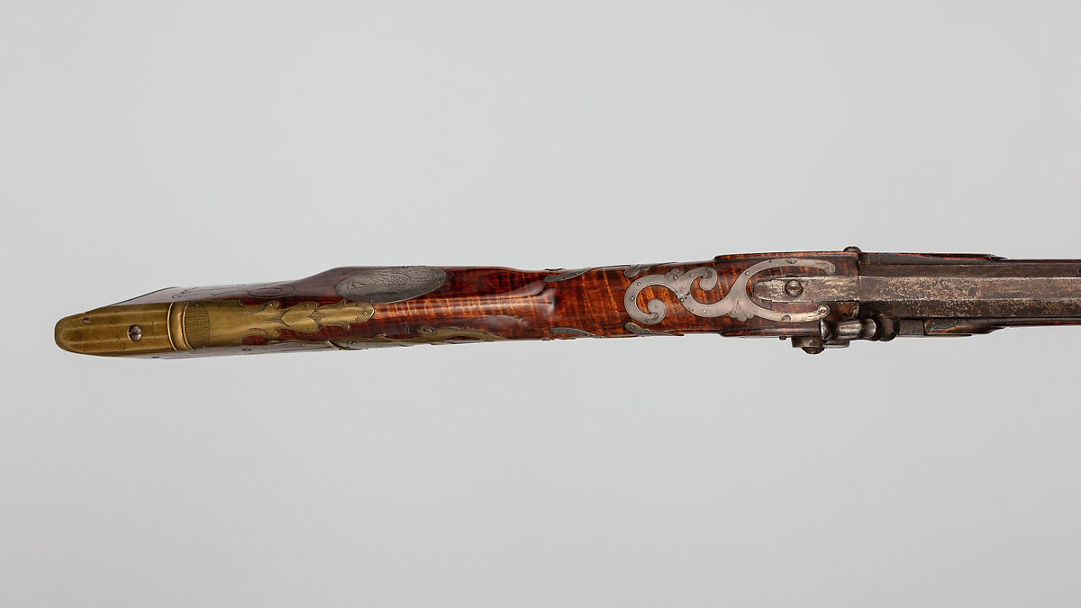 Percussion Longrifle, John Settel (American, active in Franklin Township, Pennsylvania, 1803–1873), Wood (maple, ash), steel, iron, brass, silver, American, Franklin Township, Adams County, Pennsylvania