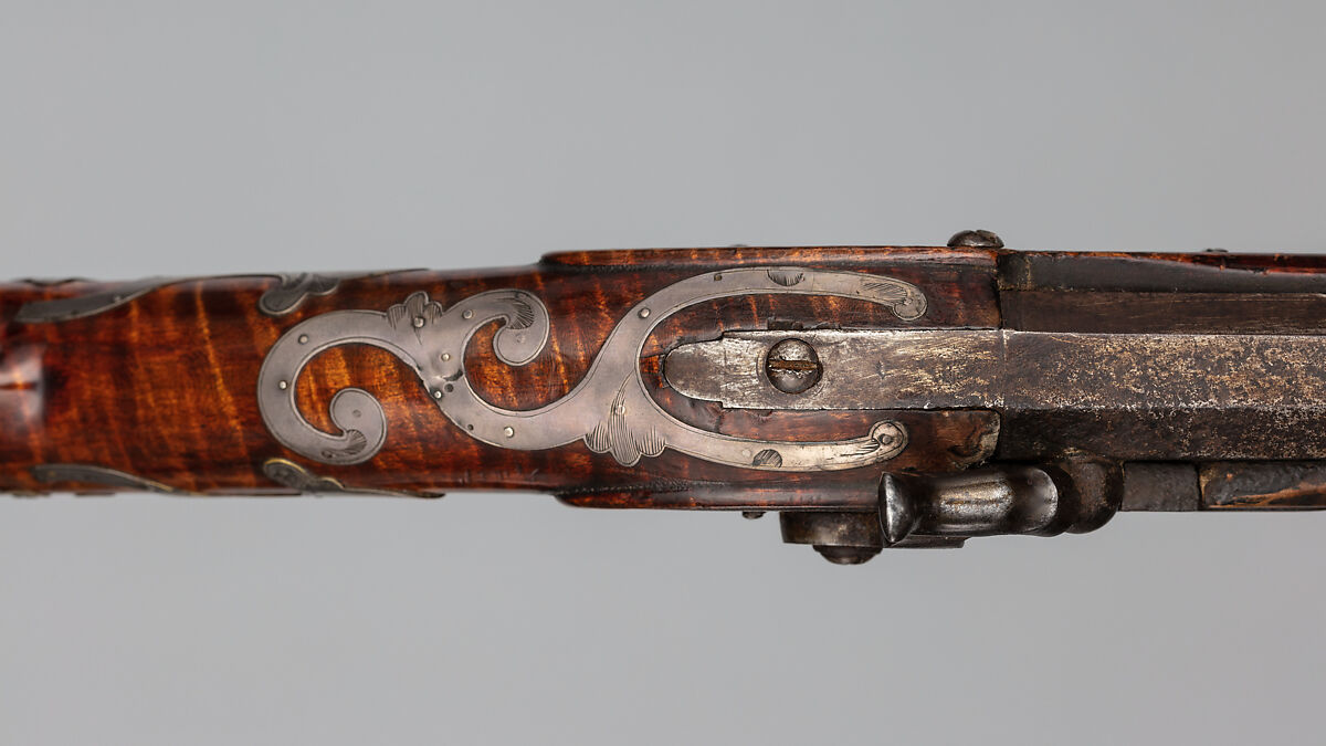 Percussion Longrifle, John Settel (American, active in Franklin Township, Pennsylvania, 1803–1873), Wood (maple, ash), steel, iron, brass, silver, American, Franklin Township, Adams County, Pennsylvania
