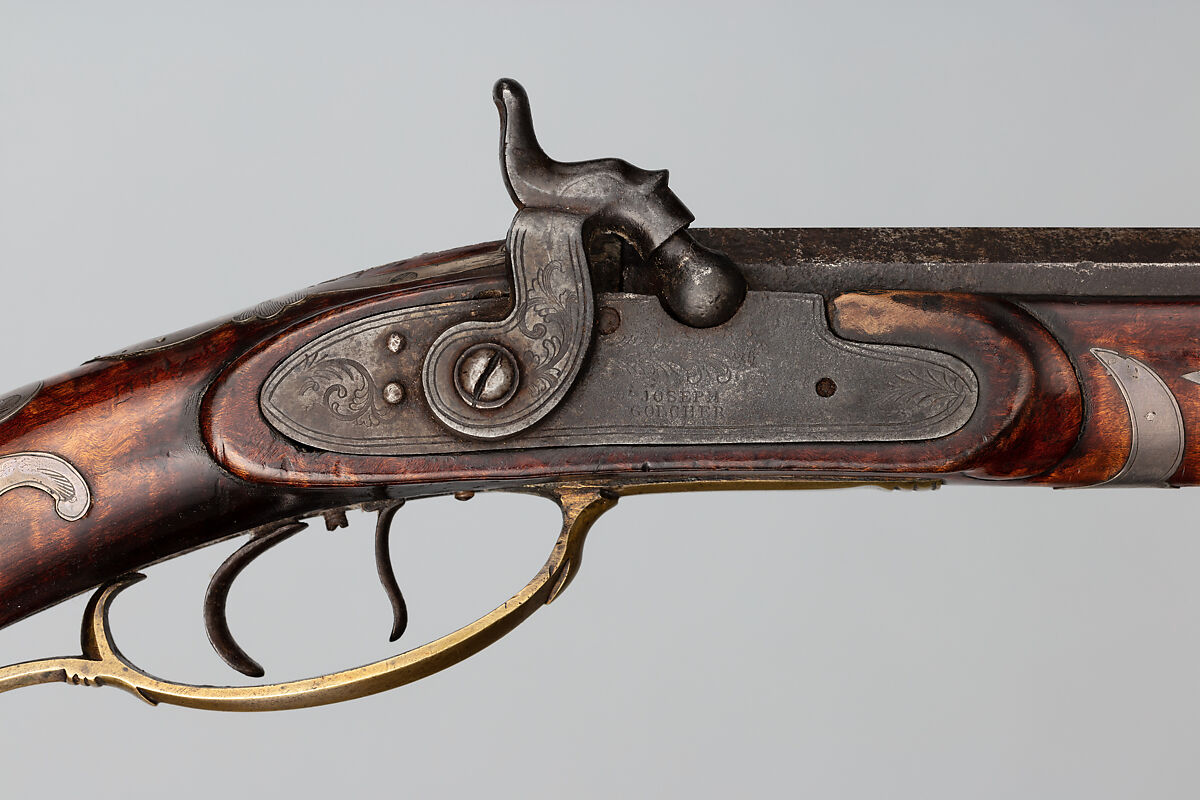 Percussion Longrifle, John Settel (American, active in Franklin Township, Pennsylvania, 1803–1873), Wood (maple, ash), steel, iron, brass, silver, American, Franklin Township, Adams County, Pennsylvania