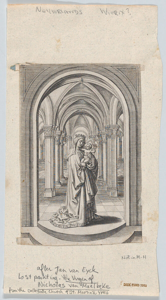 Virgin and Child in a Church, also known as the Van Maelbeke Virgin, Circle of the Brothers Wierix (Netherlandish, mid-16th–early 17th century), Engraving 