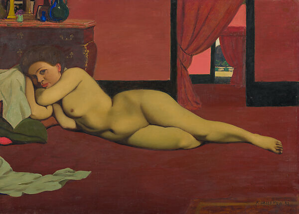 Nude in the Red Bedroom (Nu dans la chambre rouge), Félix Vallotton (Swiss, Lausanne 1865–1925 Paris), Oil on cardboard 