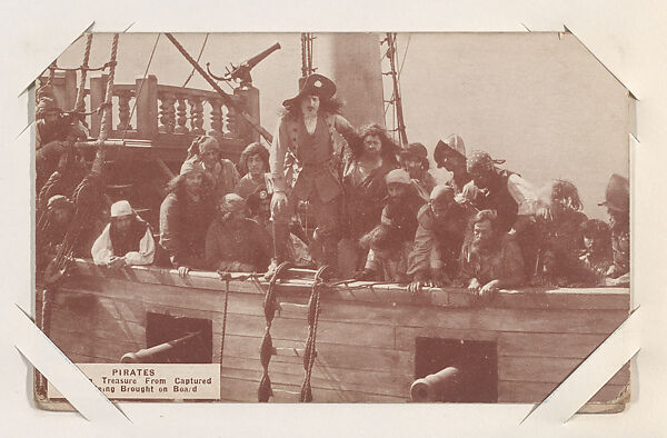 Pirates Watching Treasure From Captured Ship Being Brought on Board from Exhibit Cards Pirates and Historical Scenes series (W404), Commercial color photolithograph 