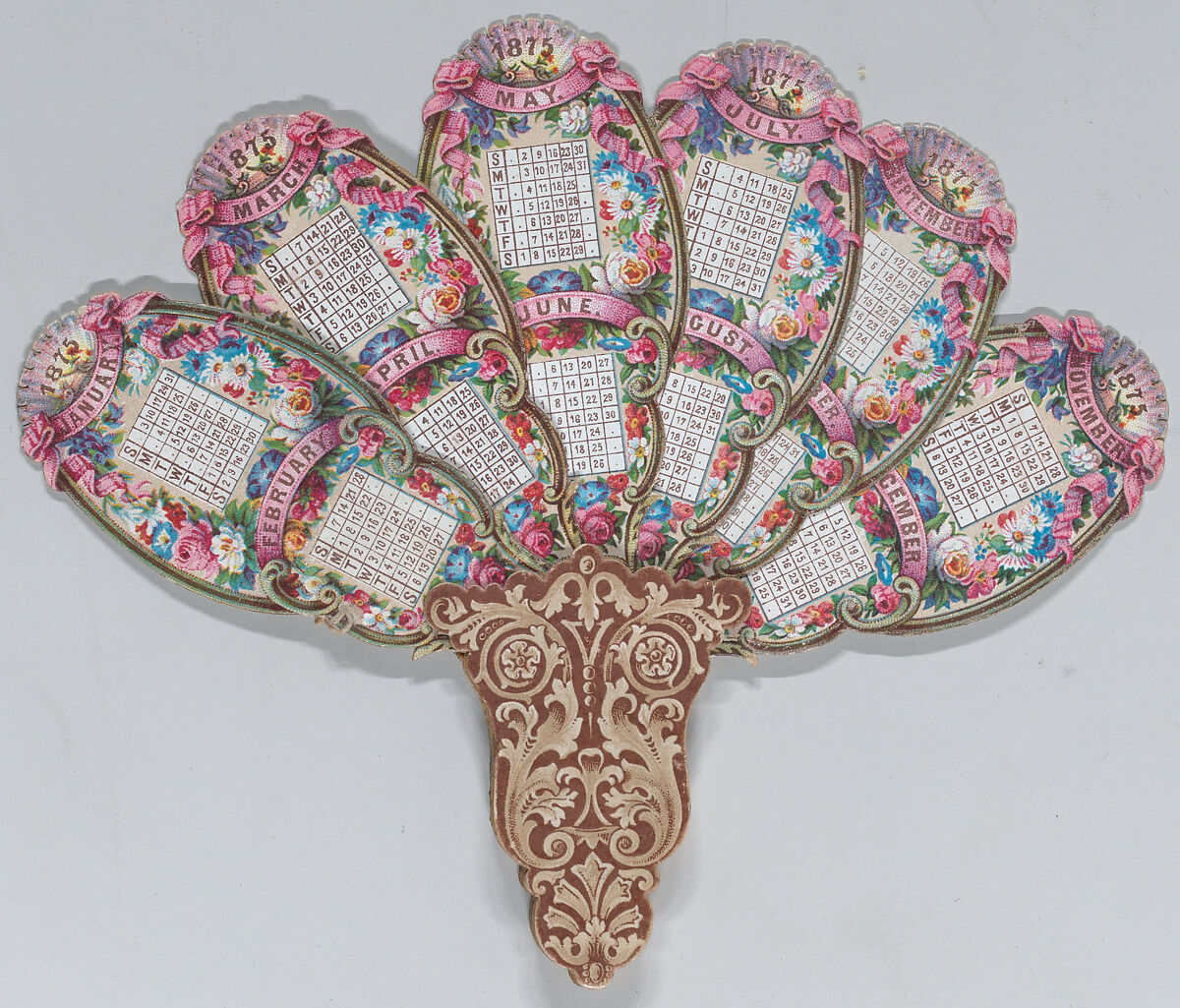 Valentine - Mechanical - elaborate fan, Anonymous, British, 19th century, Heavy die-cut card stock, chromolithography, sewing thread 