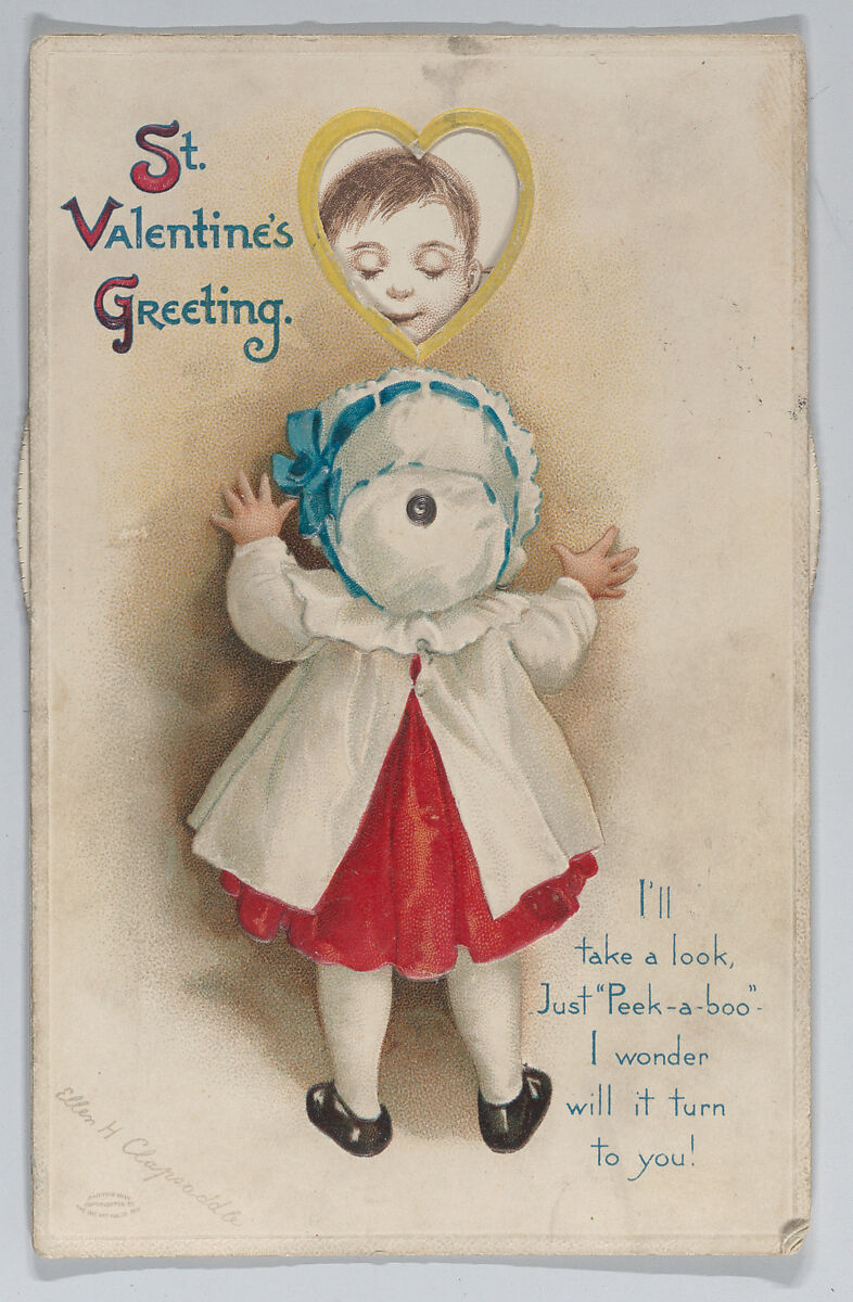 Valentine - Movable wheel postcard, Ellen Hattie Clapsaddle (American, 1865–1934), Heavy die-cut card stock, chromolithography, metal grommet 