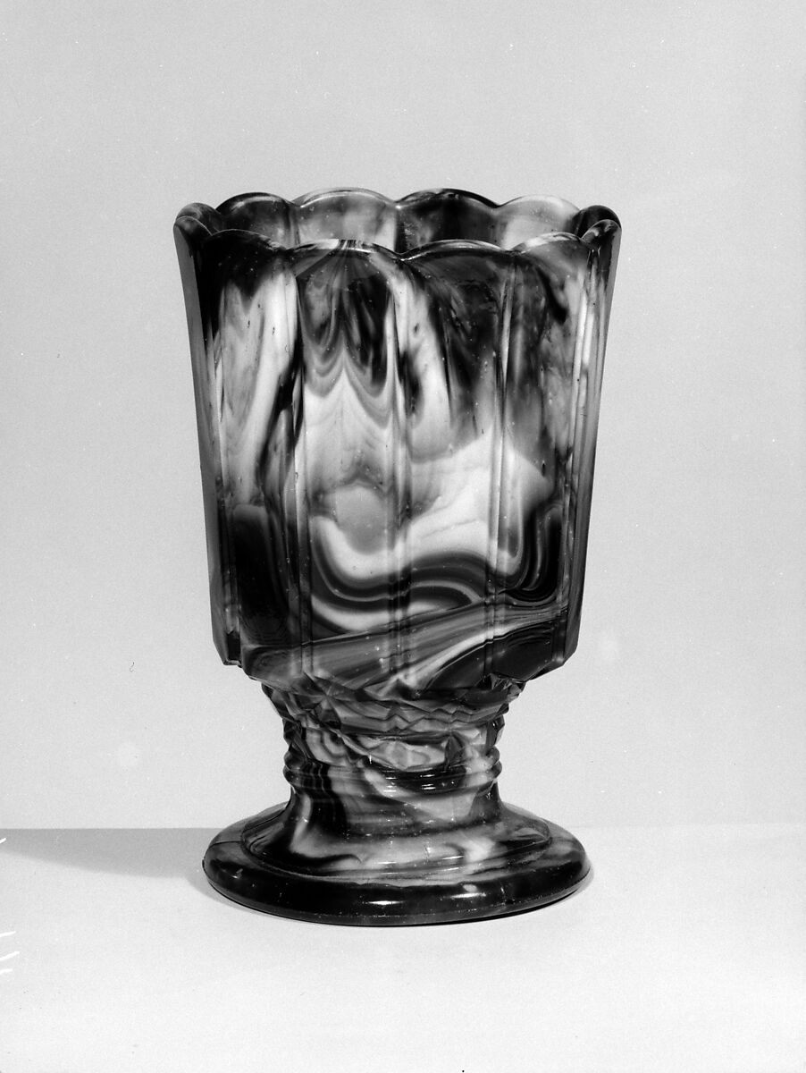 Spoon Holder, Challinor, Taylor and Company (1866–1891), Pressed purple marble glass, American 