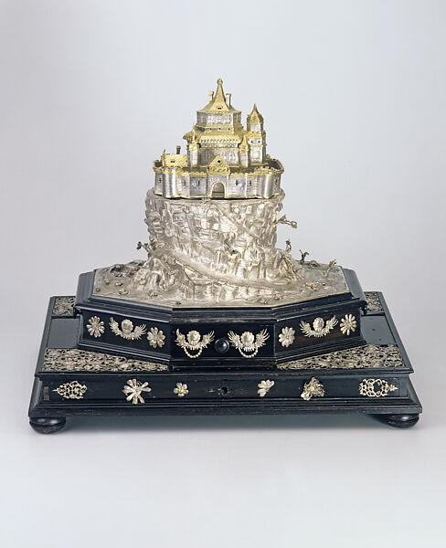 Incense Burner in the Form of a Castle (Räucherburg), Abraham Jamnitzer (German, Nuremberg), Silver (chased, partially gilded), fir, pearwood, ebony, German, Nuremberg 