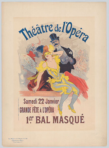 Théâtre de l'Opera, Samedi 22 Janvier Grande Fête à l'Opéra, 1.er Bal Masqué, Jules Chéret (French, Paris 1836–1932 Nice), Lithograph 