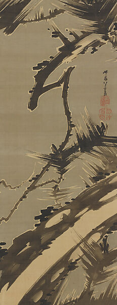 Old Pine, Itō Jakuchū (Japanese, 1716–1800), Hanging scroll; ink on silk, Japan 