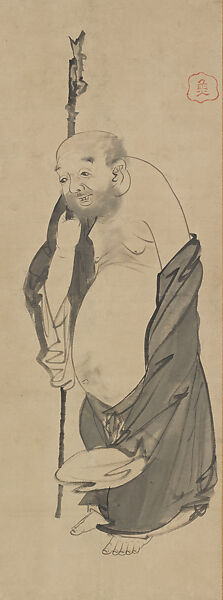 Jittoku, Puppies, and Hotei, Nagasawa Rosetsu (Japanese, 1754–1799), Triptych of hanging scrolls; ink on paper, Japan 