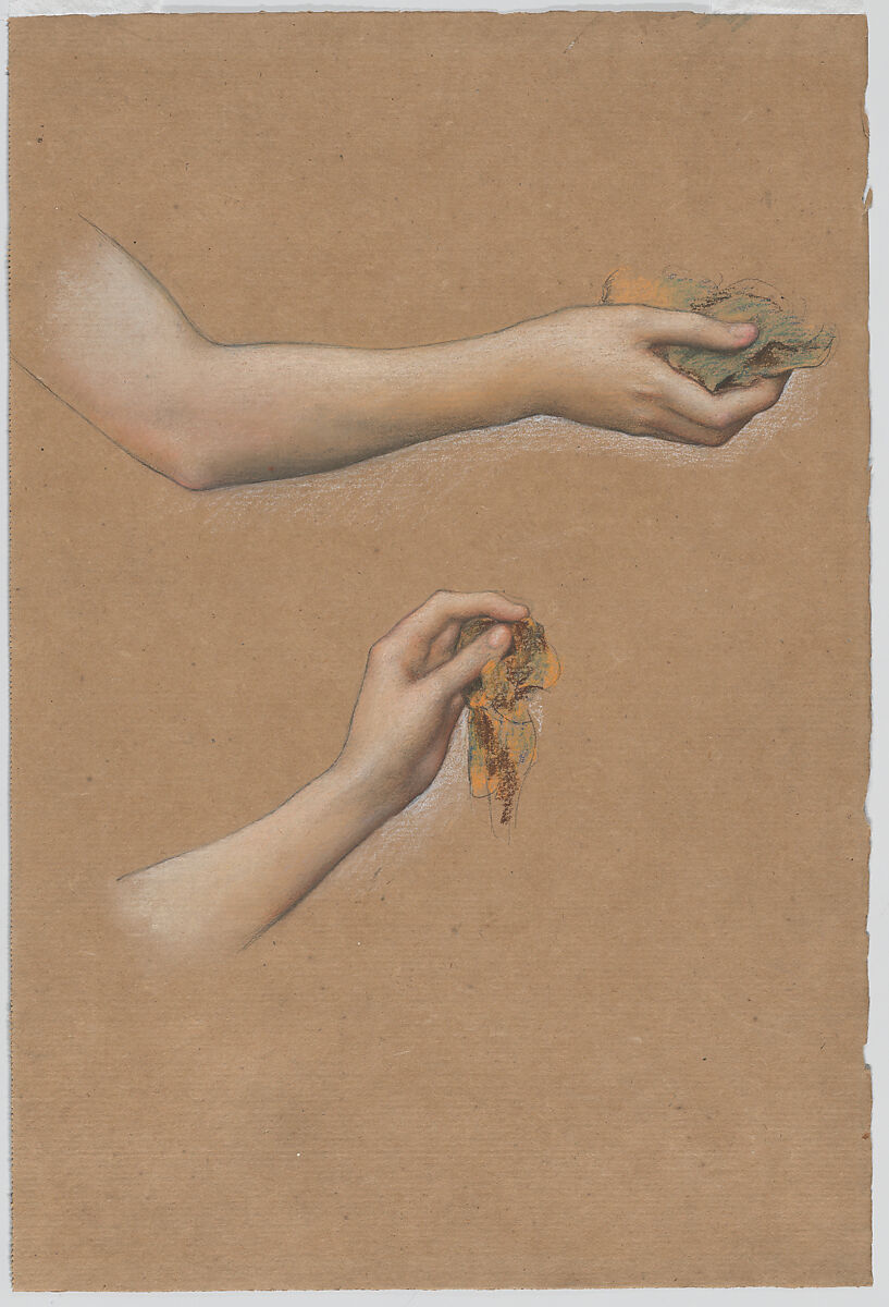 Study of Arms for "The Cadence of Autumn", Evelyn De Morgan (British, London 1855–1919 London), Graphite and pastel on brown paper 