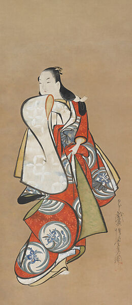 Standing Courtesan, Kaigetsudō Doshin (Japanese, active 1711–1736), Hanging scroll; ink and color on paper, Japan 