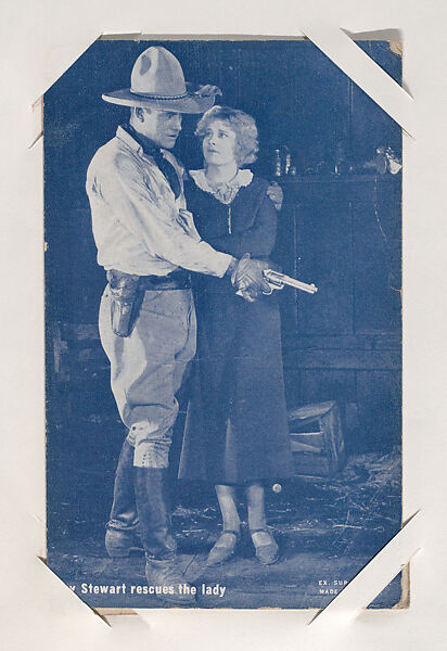 Roy Stewart rescues the lady from Western Stars or Scenes Exhibit Cards series (W412), Exhibit Supply Company, Commercial color photolithograph 