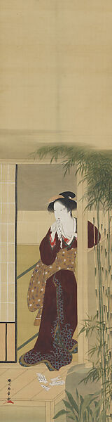Woman Tearing a Love Letter, Katsukawa Shunshō　勝川春章 (Japanese, 1726–1792), Hanging scroll; ink and color on silk, Japan 