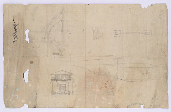 Blueprint of Plan for Cottage for Mr. F. W. Little, Northome, Lake Minnetonka. Verso - Elevation and four sketches for Little House, Wayzata, Minnesota, Frank Lloyd Wright (American, Richland Center, Wisconsin 1867–1959 Phoenix, Arizona), Blueprint, red pencil, and graphite 