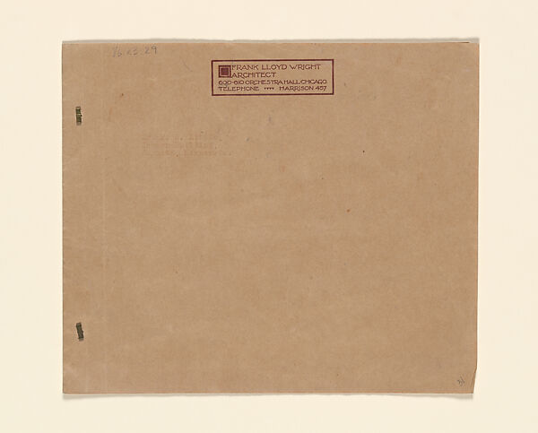 Specification for Window Frame and Sash, Little House, Wayzata, Minnesota, Frank Lloyd Wright (American, Richland Center, Wisconsin 1867–1959 Phoenix, Arizona), Typed ink on tissue paper