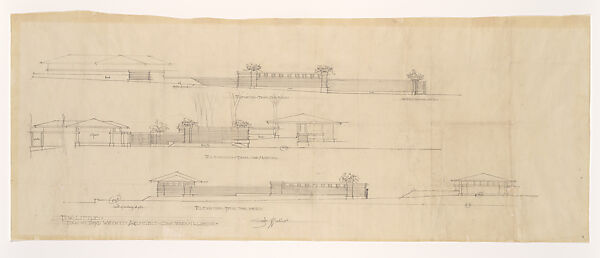 Elevations for Garden Wall, Little House, Wayzata, Minnesota, Frank Lloyd Wright (American, Richland Center, Wisconsin 1867–1959 Phoenix, Arizona), Graphite 