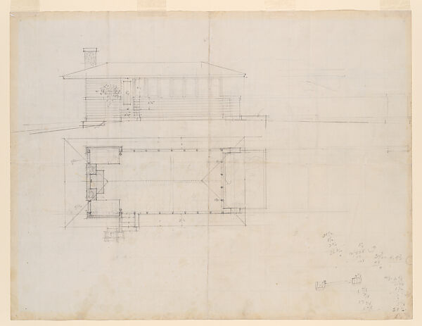 Frank Lloyd Wright | Perspective, elevation, and partial plan of garden ...