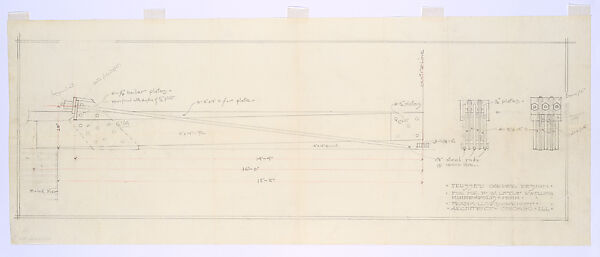 Elevations for Trussed Girder Design, Little House, Wayzata, Minnesota, Frank Lloyd Wright (American, Richland Center, Wisconsin 1867–1959 Phoenix, Arizona), Graphite and colored pencil 