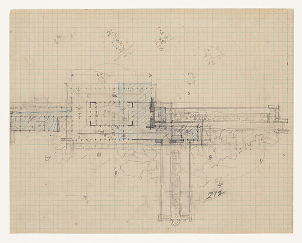 Plan for Little House, Wayzata, Minnesota, Frank Lloyd Wright (American, Richland Center, Wisconsin 1867–1959 Phoenix, Arizona), Graphite and colored pencil 