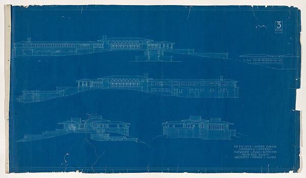 Four Elevations, Mr. F. W. Little Summer Dwelling, Minneapolis, Minnesota, Frank Lloyd Wright (American, Richland Center, Wisconsin 1867–1959 Phoenix, Arizona), Blueprint