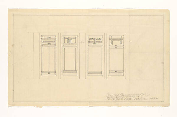 Elevations of Four Windows, Little House, Wayzata, MN, Frank Lloyd Wright (American, Richland Center, Wisconsin 1867–1959 Phoenix, Arizona), Graphite and colored pencil 
