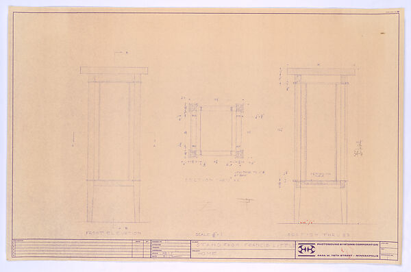 Print of Plant Stand, Little House, Wayzata, MN, Frank Lloyd Wright (American, Richland Center, Wisconsin 1867–1959 Phoenix, Arizona), Blueprint 