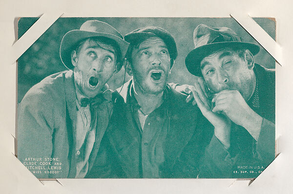 Arthur Stone, Clyde Cook and Mitchell Lewis in "Miss Nobody" from Scenes from Movies Exhibit Cards series (W404), Exhibit Supply Company, Commercial color photolithograph 