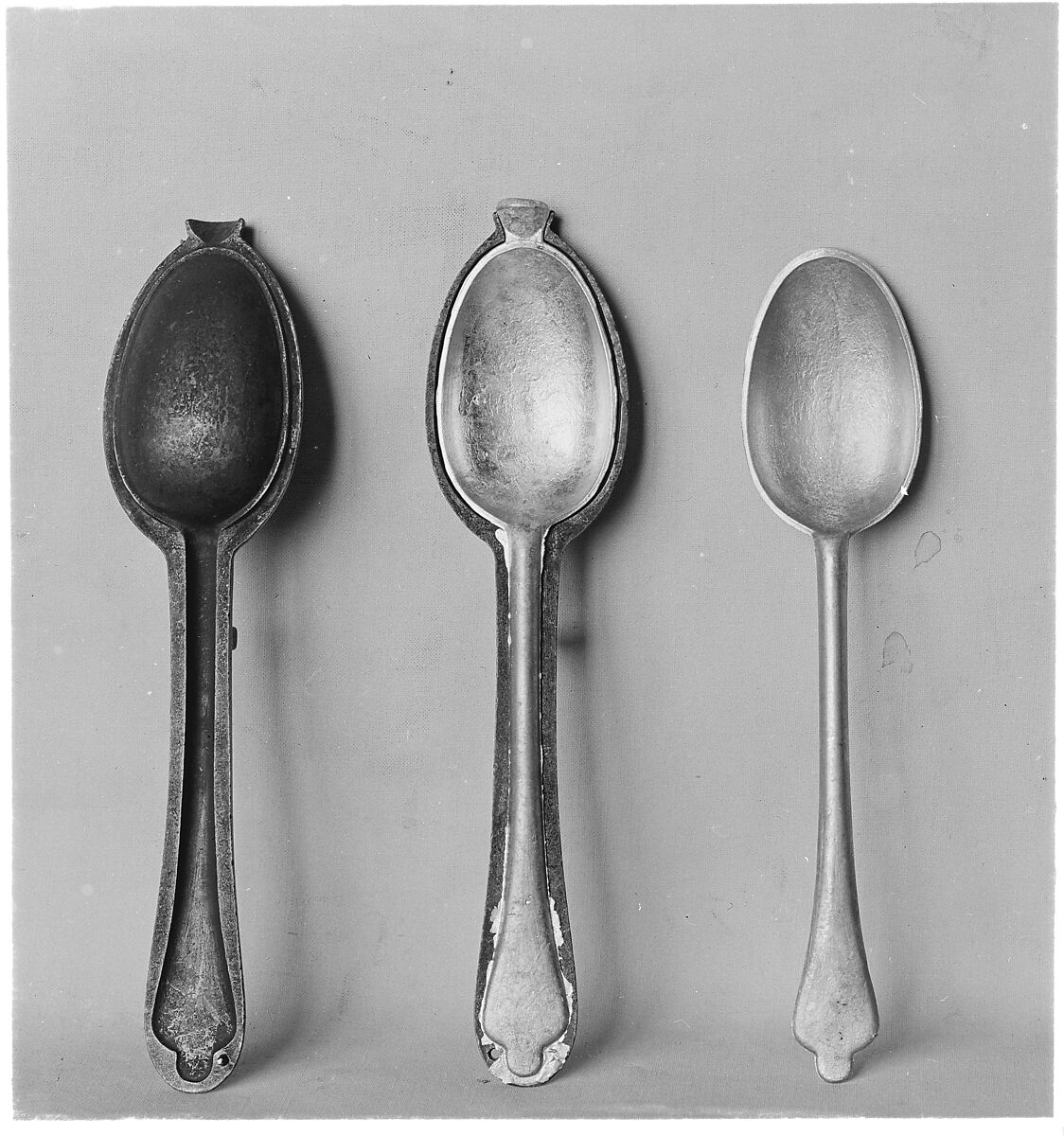 Spoons and Spoon Mold, Bronze, pewter