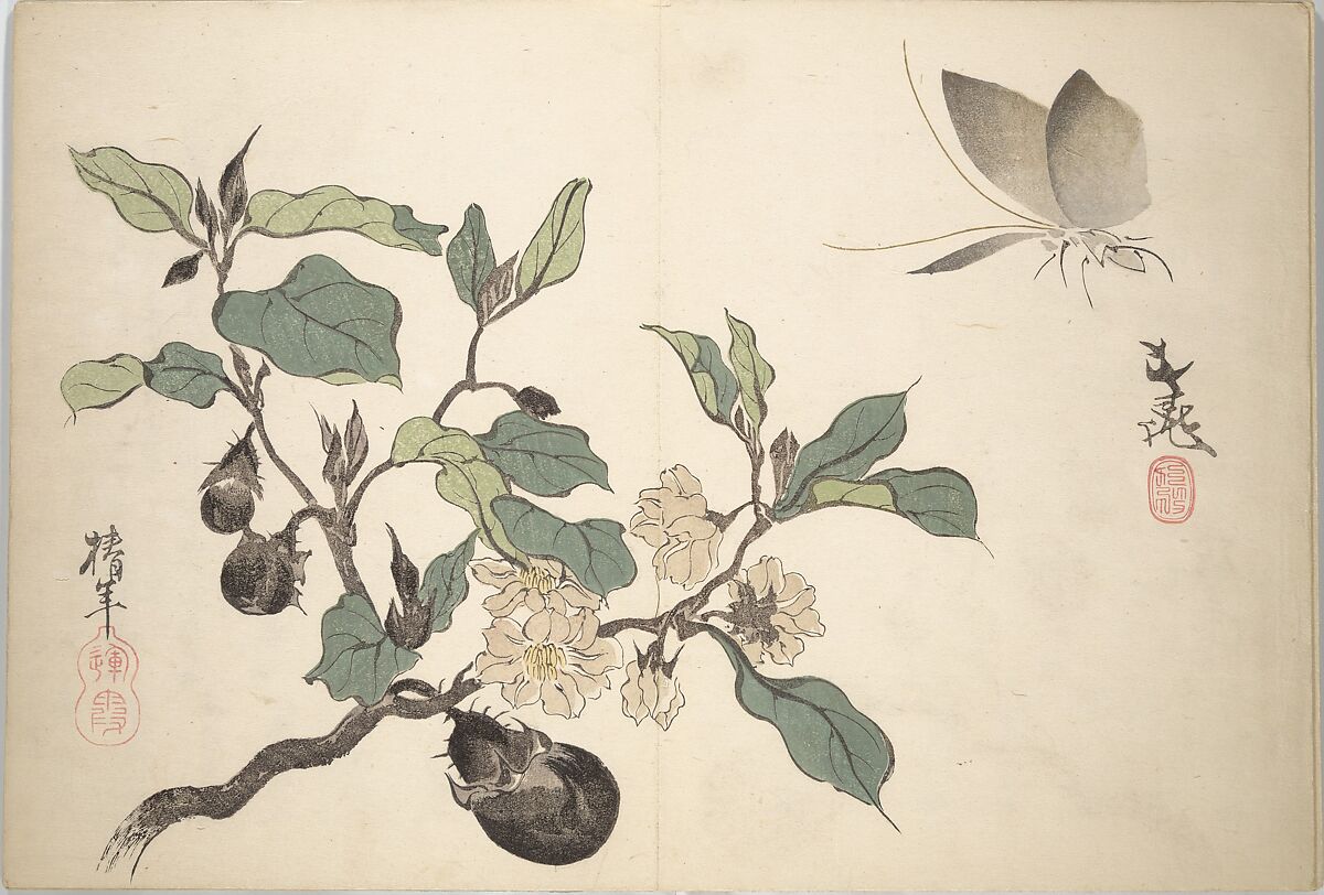 Album of the New Year (Aratama jō) 新玉帖, Tani Bunchō 谷文晁 (Japanese, 1763–1840), Woodblock printed book (orihon, accordion-style; bound); ink, color, and metallic pigments on paper, Japan