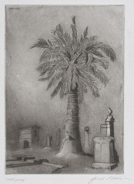 Jewish Cemetery Palm, Colma, Joseph Goldyne (American, born Chicago, Illinois, 1942), Monoprint etching with plate tone; first state 