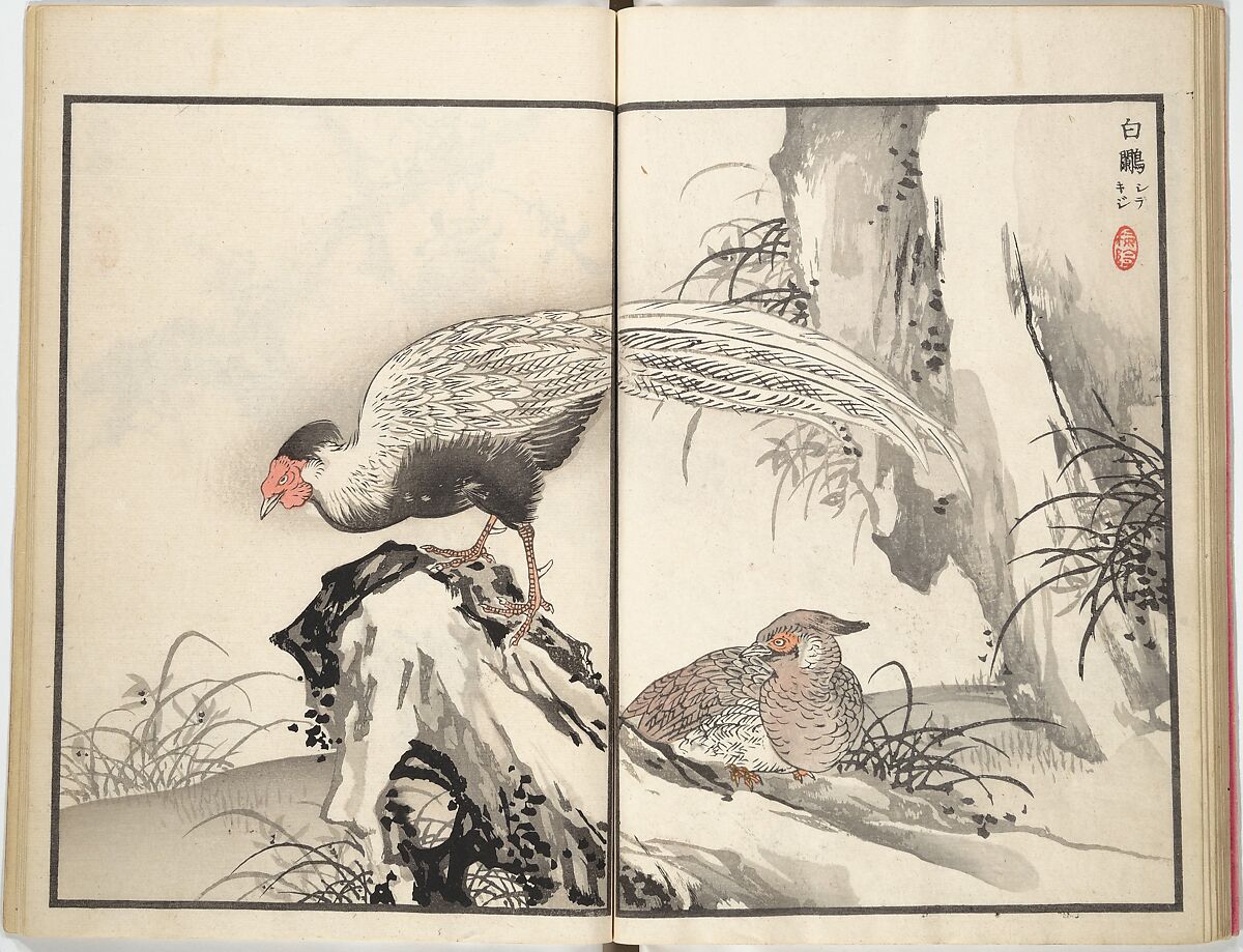 Bairei Picture Album of One Hundred Birds (Bairei hyakuchō gafu) 楳嶺百鳥畫譜, Kōno Bairei (Japanese, 1844–1895), Set of three woodblock printed books; ink and color on paper, Japan