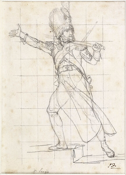 Sapper-Grenadier of the Imperial Guard, Jacques Louis David  French, Black chalk, squared in black chalk