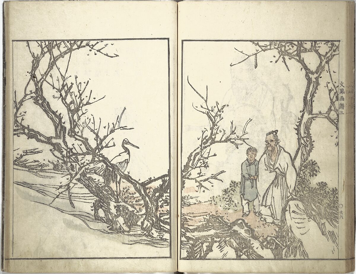 Bunpō Picture Album (Bunpō gafu) 文鳳画譜, First Series, Kawamura Bunpō 河村文鳳 (Japanese, 1779–1821), Set of three woodblock printed books; ink and color on paper, Japan