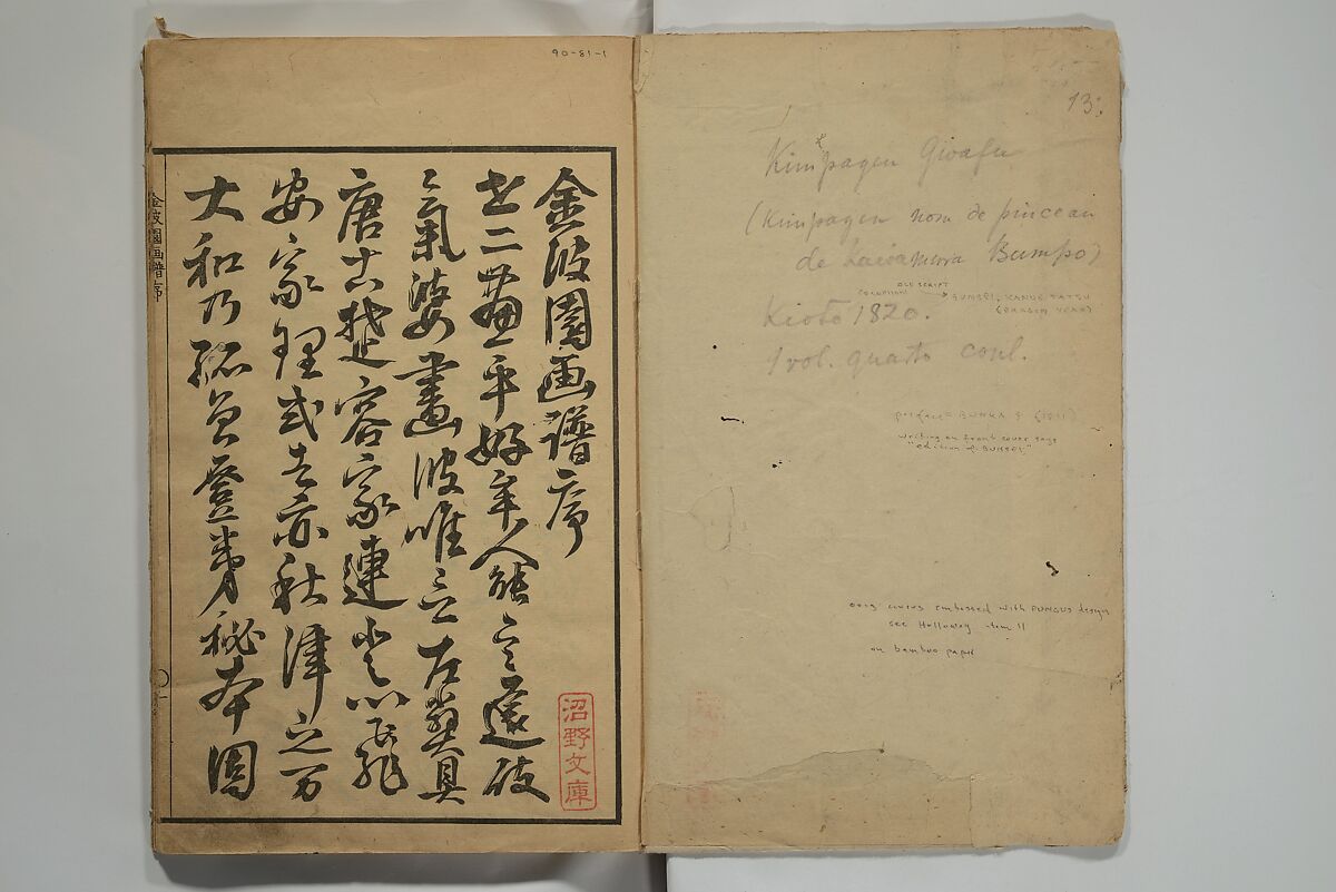 Kinpaen (Bunpō) Picture Album (Kinpaen gafu) 金波園画譜, Kawamura Bunpō 河村文鳳 (Japanese, 1779–1821), Woodblock printed book; ink and color on paper, Japan