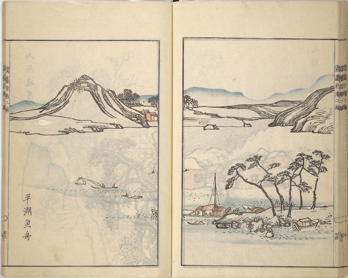 Guide to Chinese Painting, Second Series (Kanga shinan nihen), Illustrations by Kawamura Bunpō (Japanese, 1779–1821), Set of three woodblock printed books; ink and color on paper, Japan