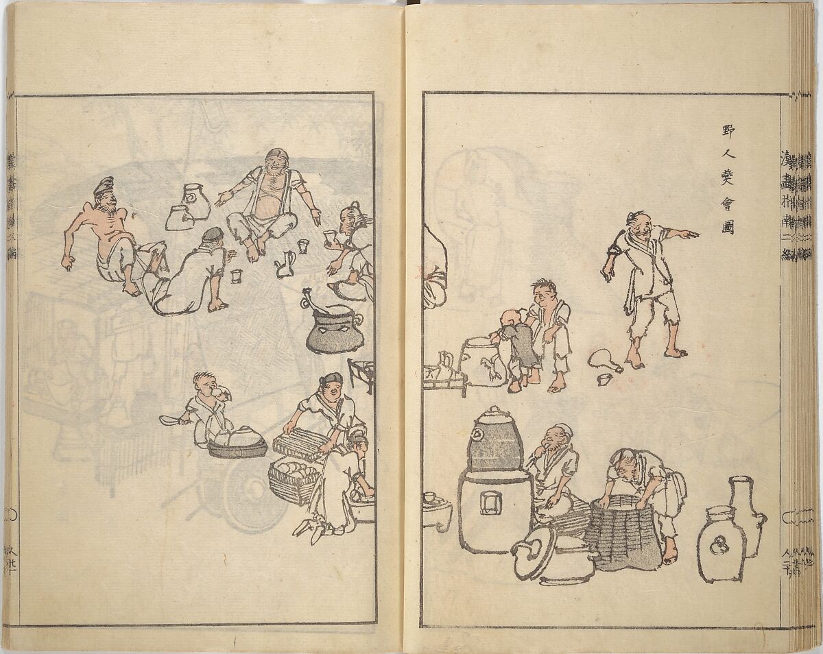 Guide to Chinese Painting, Second Series (Kanga shinan nihen), Illustrations by Kawamura Bunpō (Japanese, 1779–1821), Set of three woodblock printed books; ink and color on paper, Japan