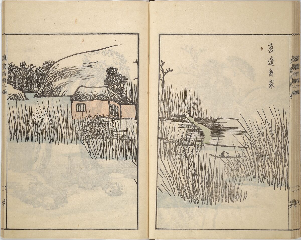 Guide to Chinese Painting, Second Series (Kanga shinan nihen), Illustrations by Kawamura Bunpō (Japanese, 1779–1821), Set of three woodblock printed books; ink and color on paper, Japan