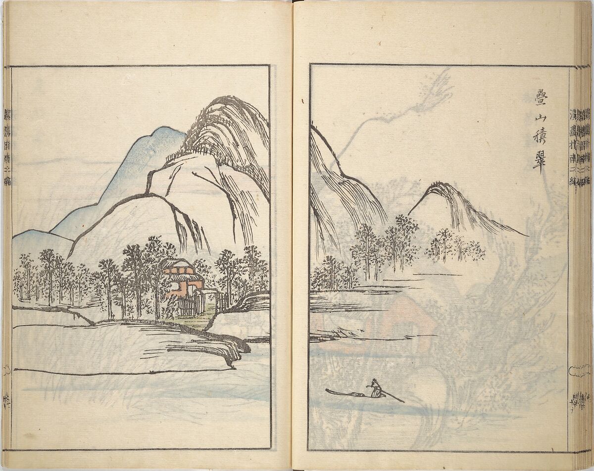 Guide to Chinese Painting, Second Series (Kanga shinan nihen), Illustrations by Kawamura Bunpō (Japanese, 1779–1821), Set of three woodblock printed books; ink and color on paper, Japan
