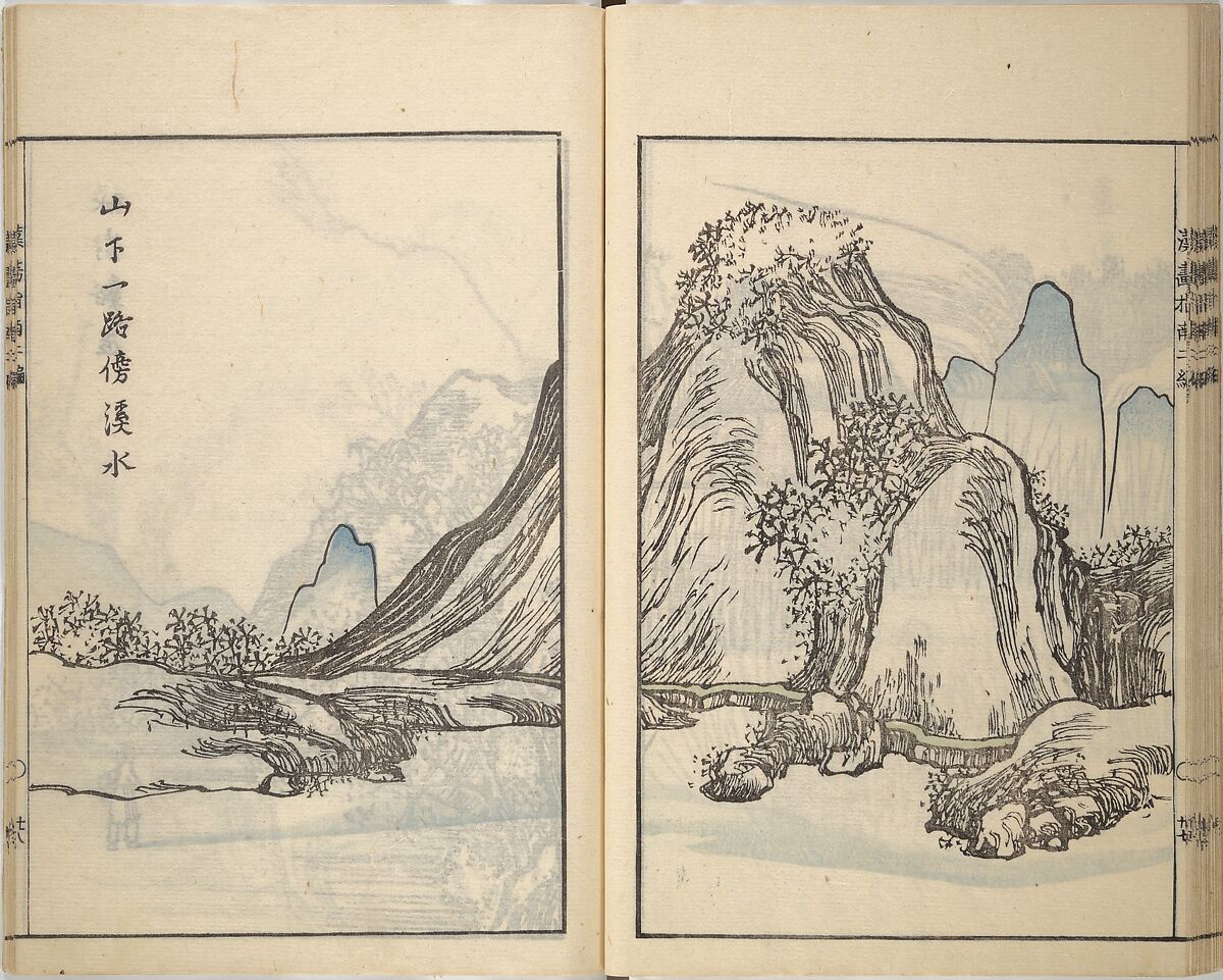 Guide to Chinese Painting, Second Series (Kanga shinan nihen), Illustrations by Kawamura Bunpō (Japanese, 1779–1821), Set of three woodblock printed books; ink and color on paper, Japan