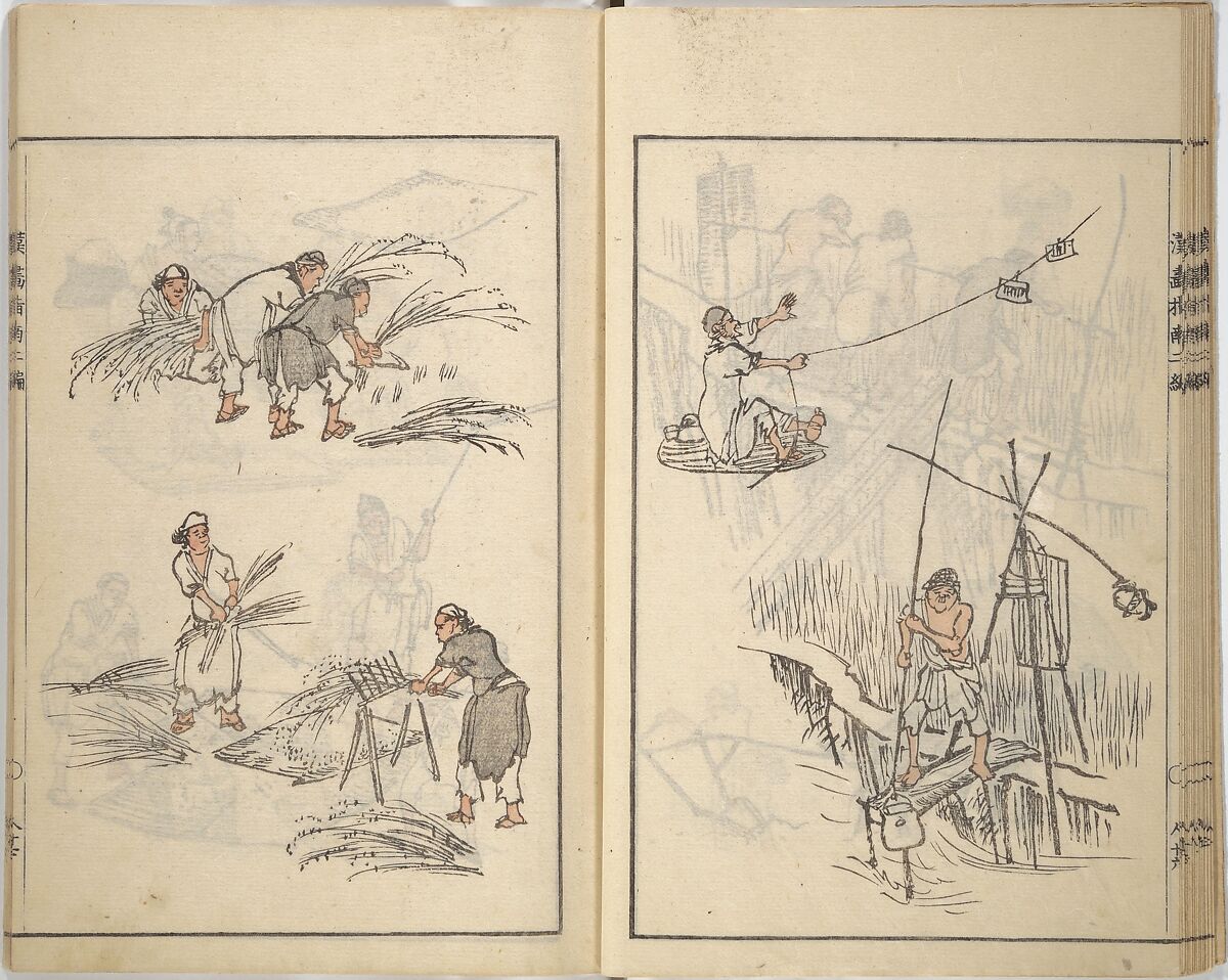 Guide to Chinese Painting, Second Series (Kanga shinan nihen), Illustrations by Kawamura Bunpō (Japanese, 1779–1821), Set of three woodblock printed books; ink and color on paper, Japan