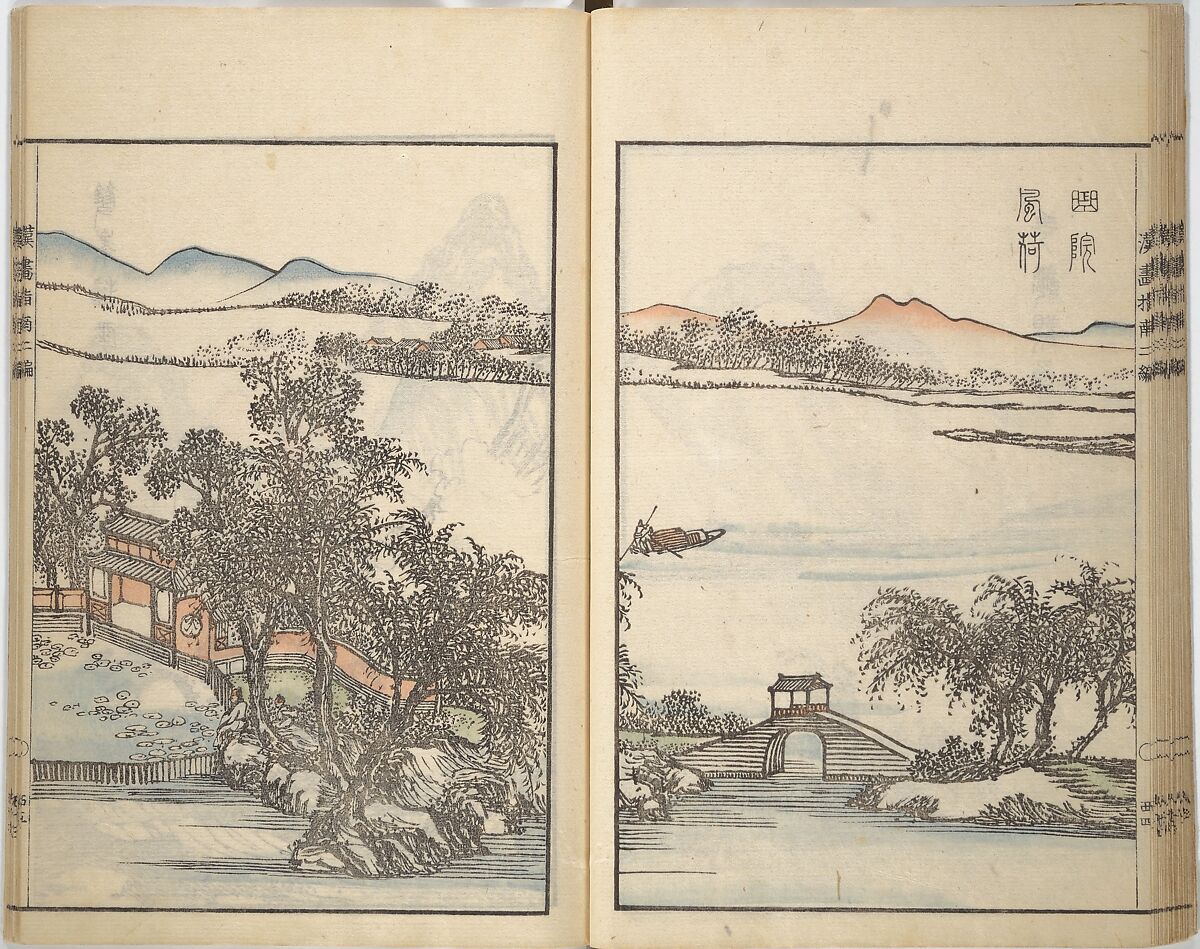 Guide to Chinese Painting, Second Series (Kanga shinan nihen), Illustrations by Kawamura Bunpō (Japanese, 1779–1821), Set of three woodblock printed books; ink and color on paper, Japan