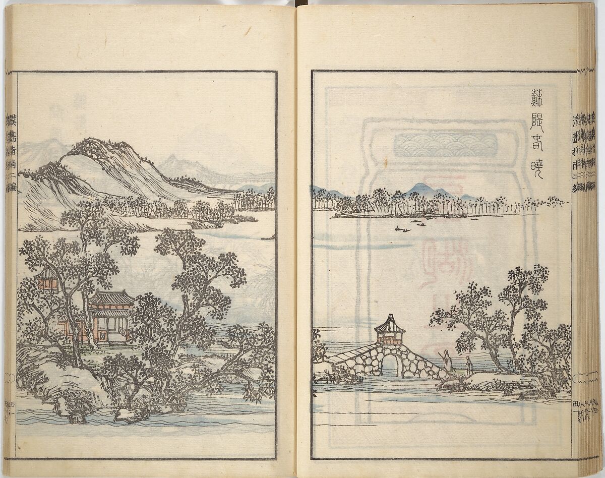 Guide to Chinese Painting, Second Series (Kanga shinan nihen), Illustrations by Kawamura Bunpō (Japanese, 1779–1821), Set of three woodblock printed books; ink and color on paper, Japan