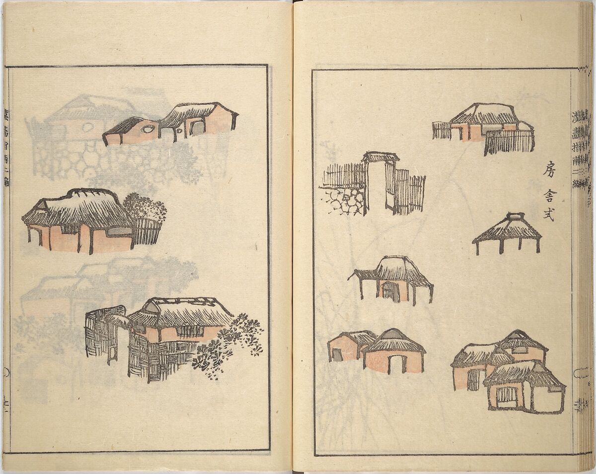 Guide to Chinese Painting, Second Series (Kanga shinan nihen), Illustrations by Kawamura Bunpō (Japanese, 1779–1821), Set of three woodblock printed books; ink and color on paper, Japan