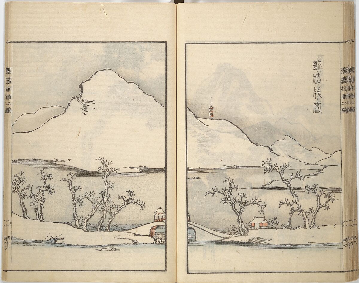 Guide to Chinese Painting, Second Series (Kanga shinan nihen), Illustrations by Kawamura Bunpō (Japanese, 1779–1821), Set of three woodblock printed books; ink and color on paper, Japan