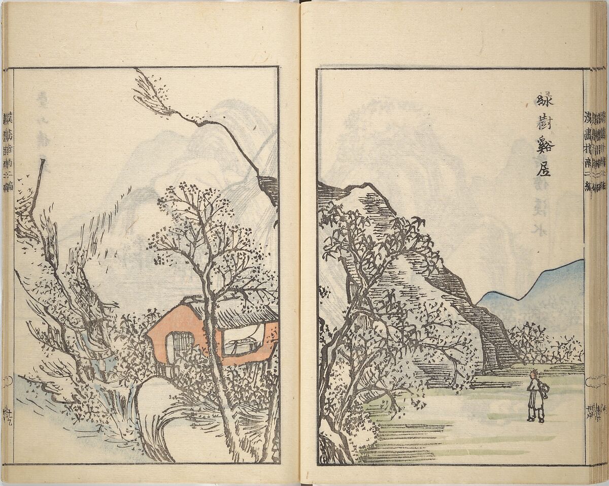 Guide to Chinese Painting, Second Series (Kanga shinan nihen), Illustrations by Kawamura Bunpō (Japanese, 1779–1821), Set of three woodblock printed books; ink and color on paper, Japan