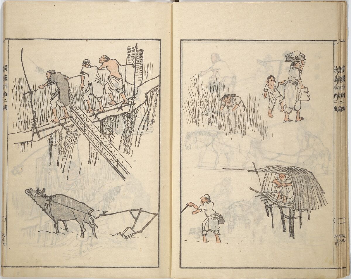 Guide to Chinese Painting, Second Series (Kanga shinan nihen), Illustrations by Kawamura Bunpō (Japanese, 1779–1821), Set of three woodblock printed books; ink and color on paper, Japan