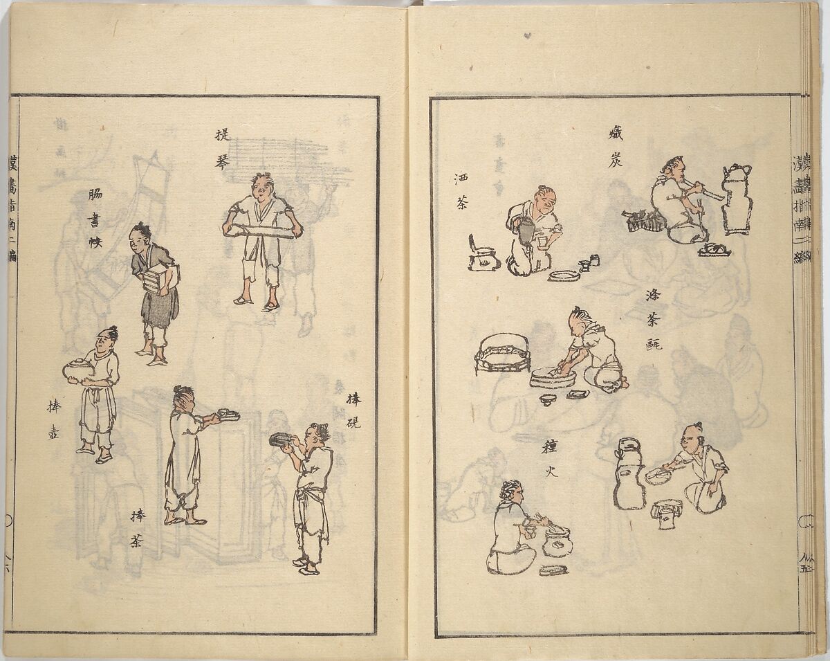 Guide to Chinese Painting, Second Series (Kanga shinan nihen), Illustrations by Kawamura Bunpō (Japanese, 1779–1821), Set of three woodblock printed books; ink and color on paper, Japan