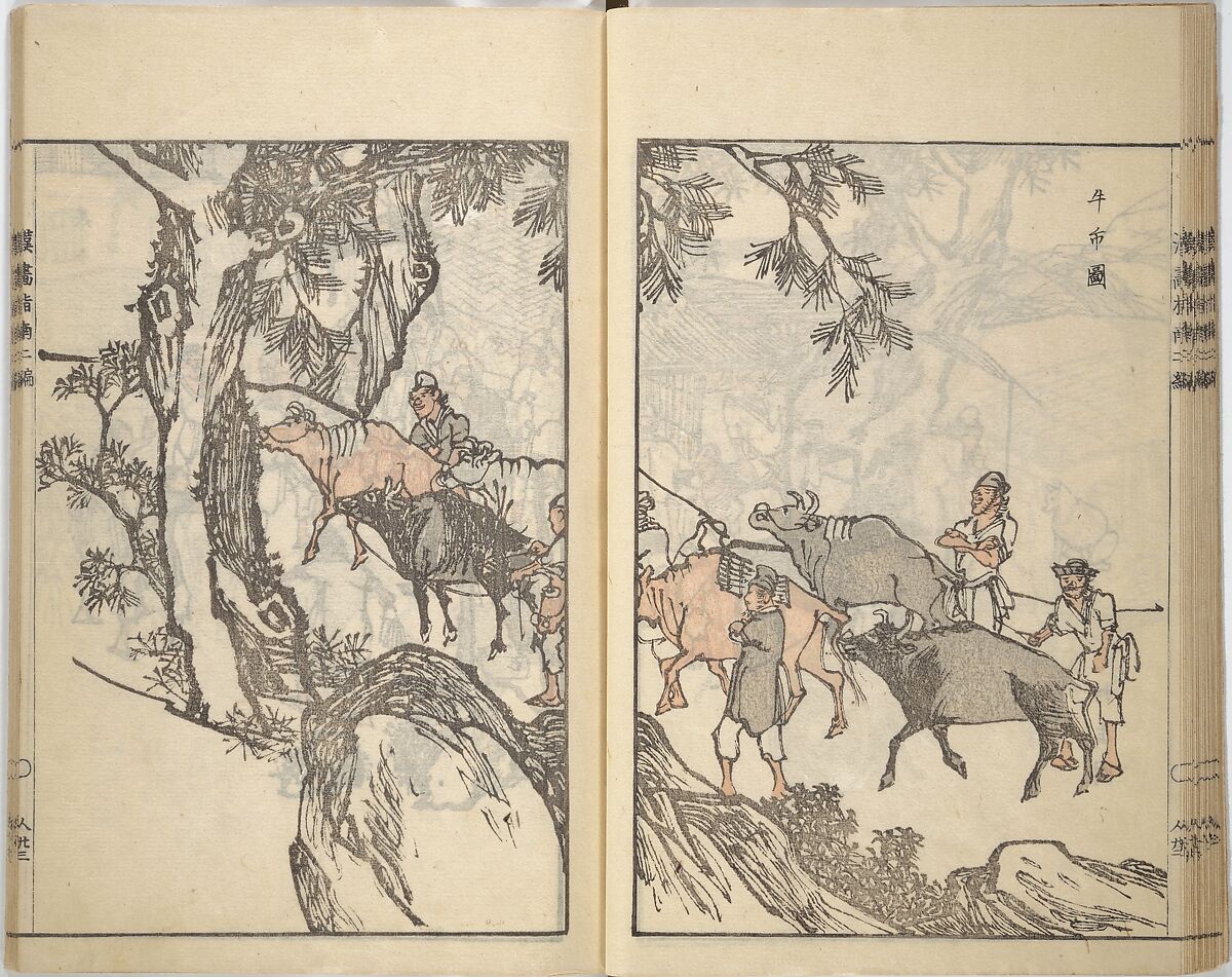 Guide to Chinese Painting, Second Series (Kanga shinan nihen), Illustrations by Kawamura Bunpō (Japanese, 1779–1821), Set of three woodblock printed books; ink and color on paper, Japan