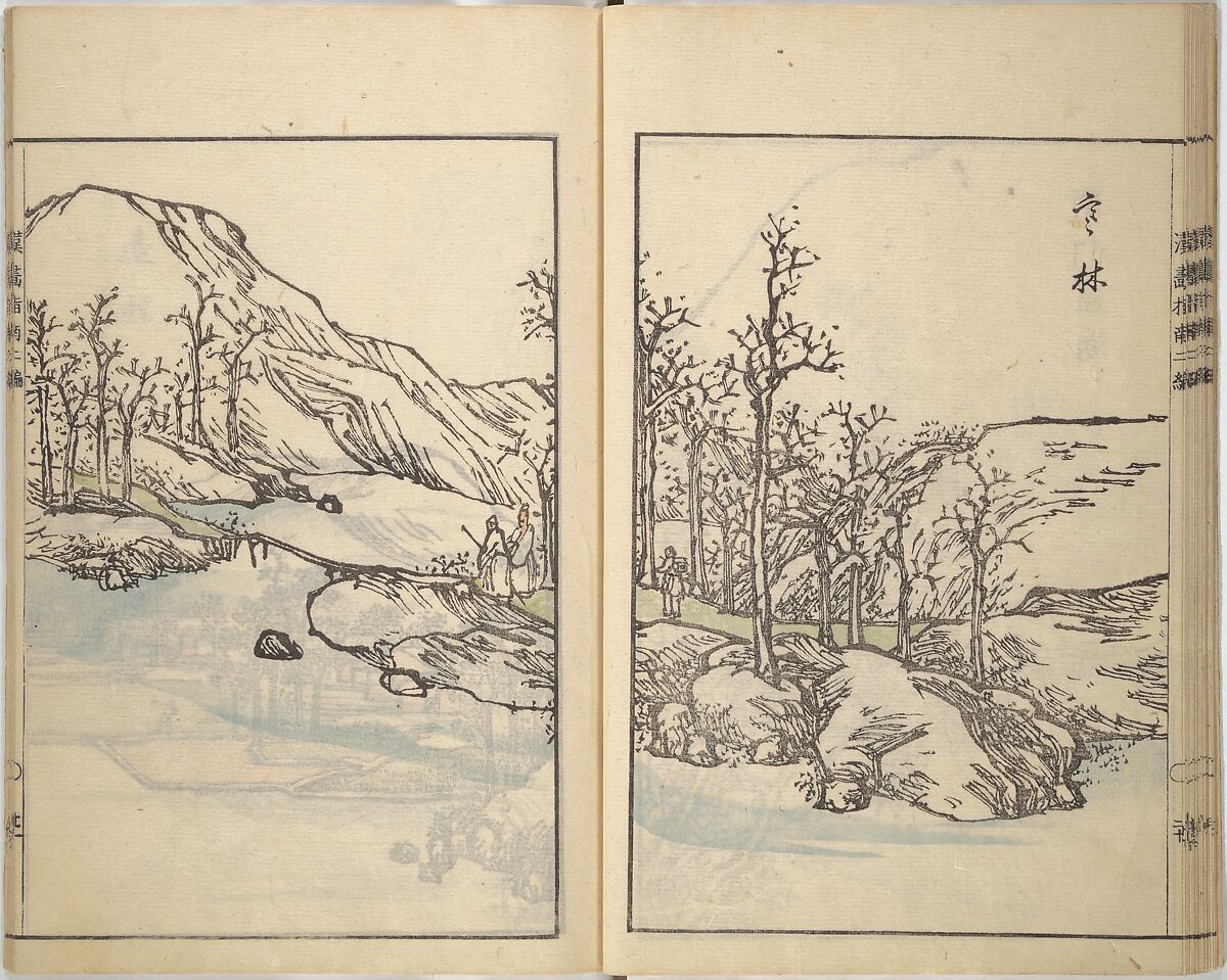 Guide to Chinese Painting, Second Series (Kanga shinan nihen), Illustrations by Kawamura Bunpō (Japanese, 1779–1821), Set of three woodblock printed books; ink and color on paper, Japan
