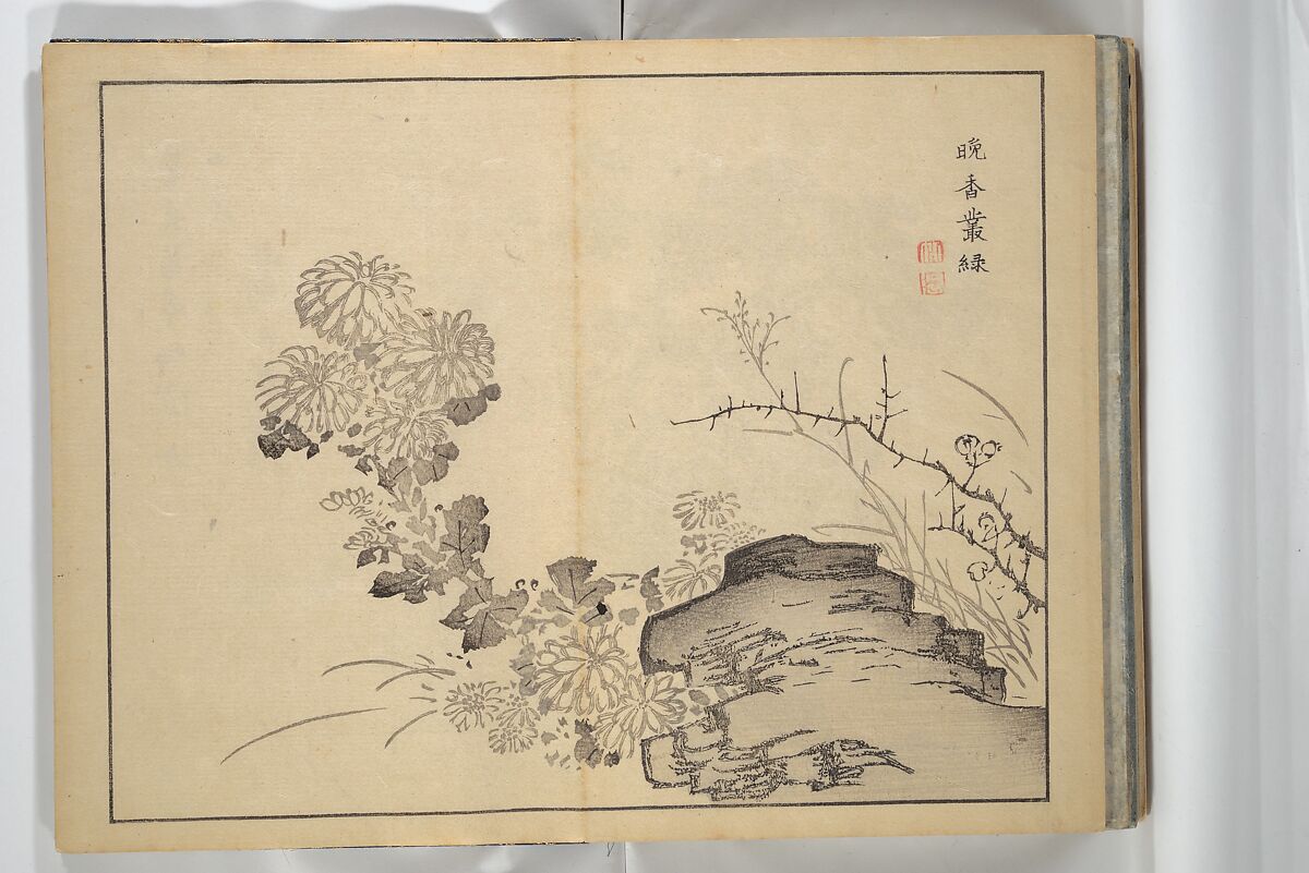 The Four Worthies (Plum, Bamboo, Orchid, Chrysanthemum) (Shikunshi) 竹洞四君子, Nakabayashi Chikutō 中林竹洞 (Japanese, 1776–1853), Set of two woodblock printed books bound as one; ink on paper, Japan
